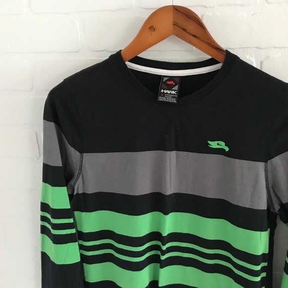 Hawk Boy’s tee Long Sleeve Navy Blue/gray/lime green Preppy Blokecore Sz 16 - Picture 3 of 5